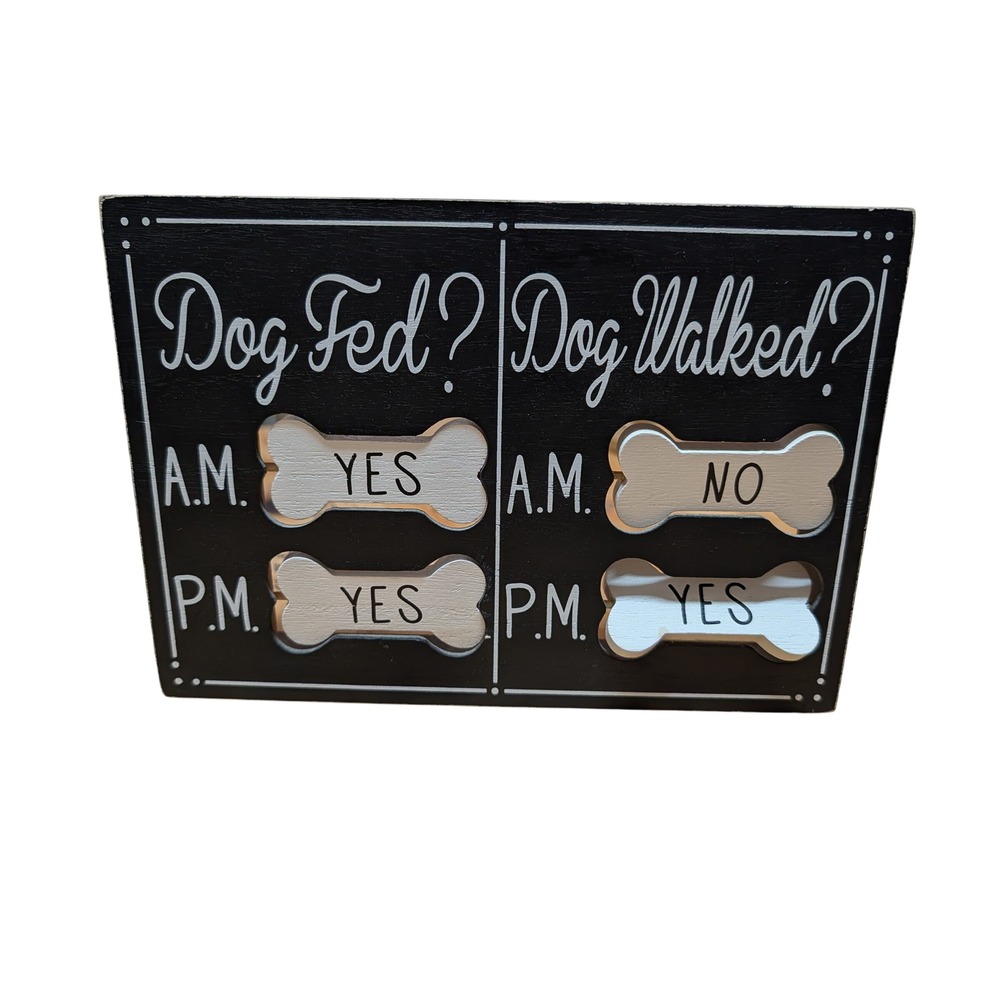 RR Pet Dog Fed Walked Tracker Sign OS Black Excellent Wood Sliding Bone Chart